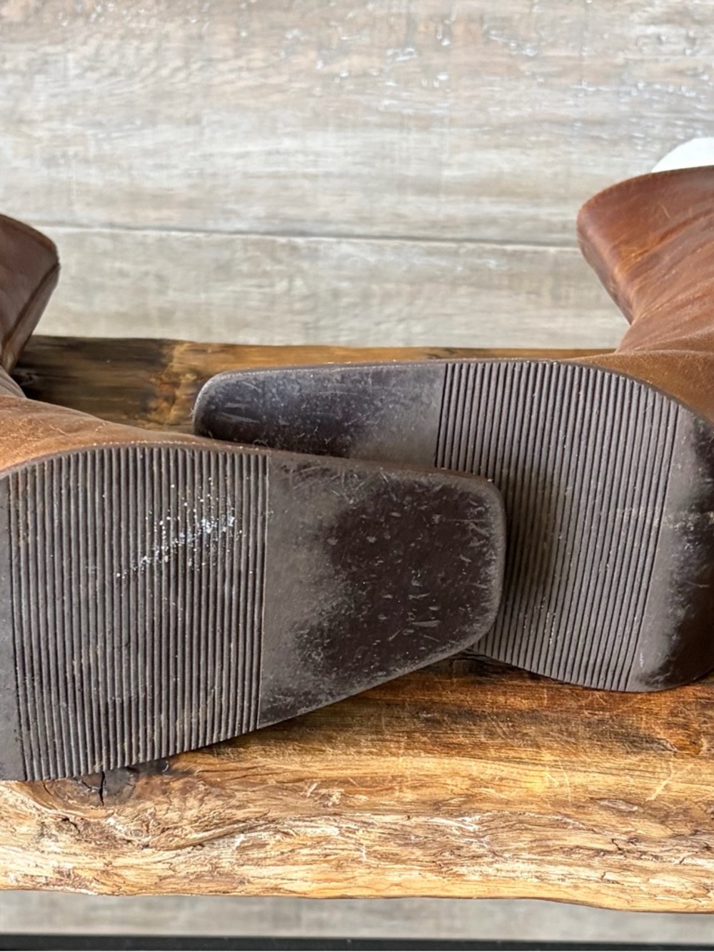Brown Leather Mid-Calf Square-Toe Heel Boots - Picture 4 of 6